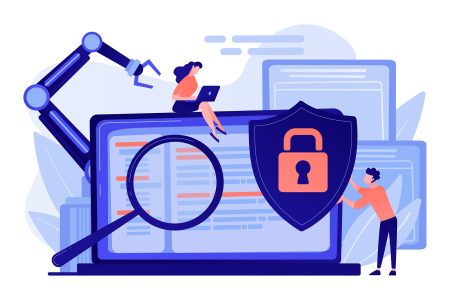 developers-robot-work-at-laptop-with-magnifier-industrial-cybersecurity-industrial-robotics-malware-safeguarding-of-industrial-robotics-concept_335657-1902