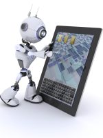 Robot with mobile tablet device 3D Render of an Robot with mobile tablet device