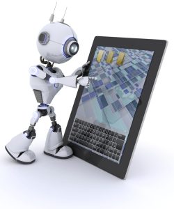 Robot with mobile tablet device 3D Render of an Robot with mobile tablet device